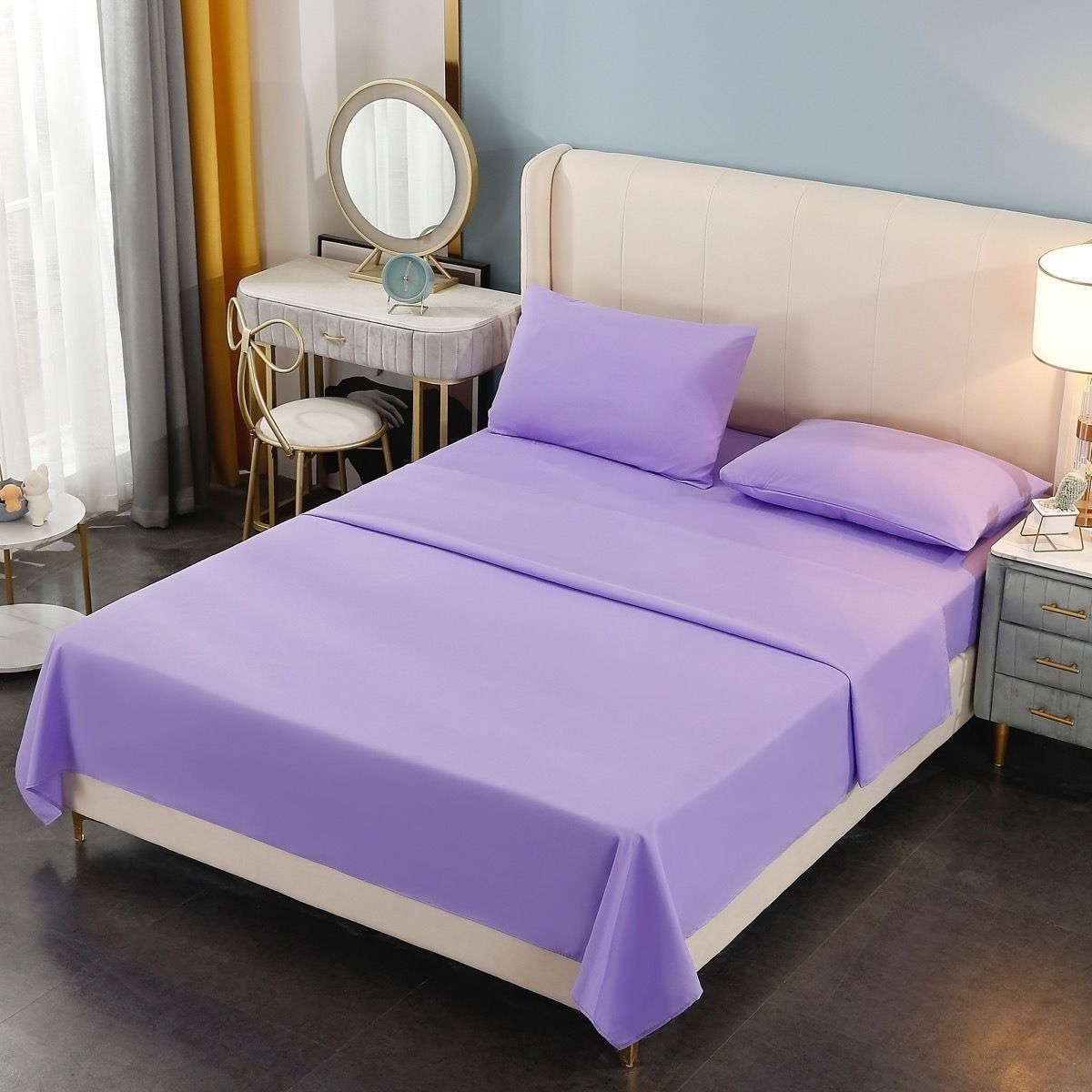 GENERICO - Juego de Sábanas 2 Plazas 200 Hilos 4 Piezas - Lila