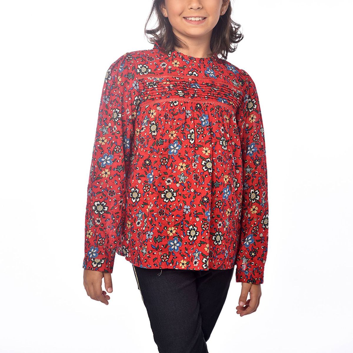 LINO - Blusa estampada con tablitas en peto