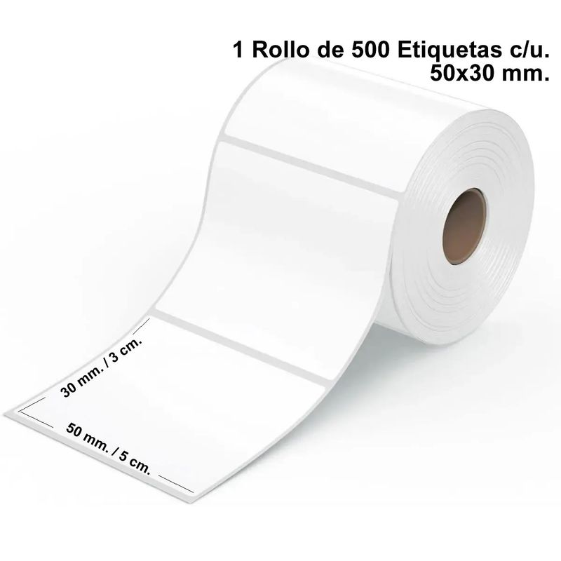 GENERICO - 1 Rollo Etiquetas Termicas Autoadhesiva 50x30. 500 Unidades