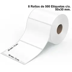 GENERICO - 8 Rollos Etiqueta Termicas Autoadhesiva 50x30. 4000 Unidades