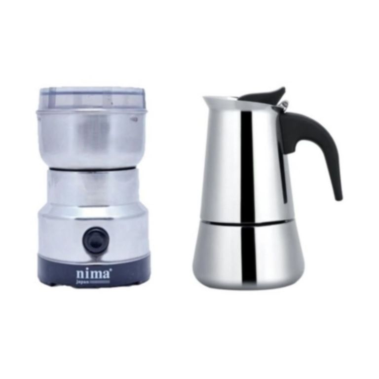 Moledor De Cafe Eléctrico + Cafetera Portátil De 2 Tazas