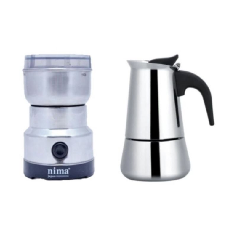 GENERICO - Moledor De Cafe Eléctrico + Cafetera Portátil De 2 Tazas