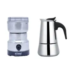 GENERICO - Moledor De Cafe Eléctrico + Cafetera Portátil De 2 Tazas