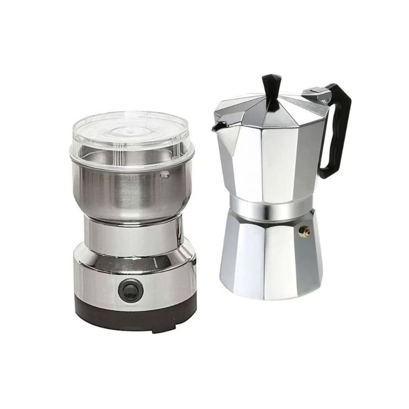 GENERICO - Moledor Eléctrico De Café + Cafetera Italiana Greca 9 Tazas