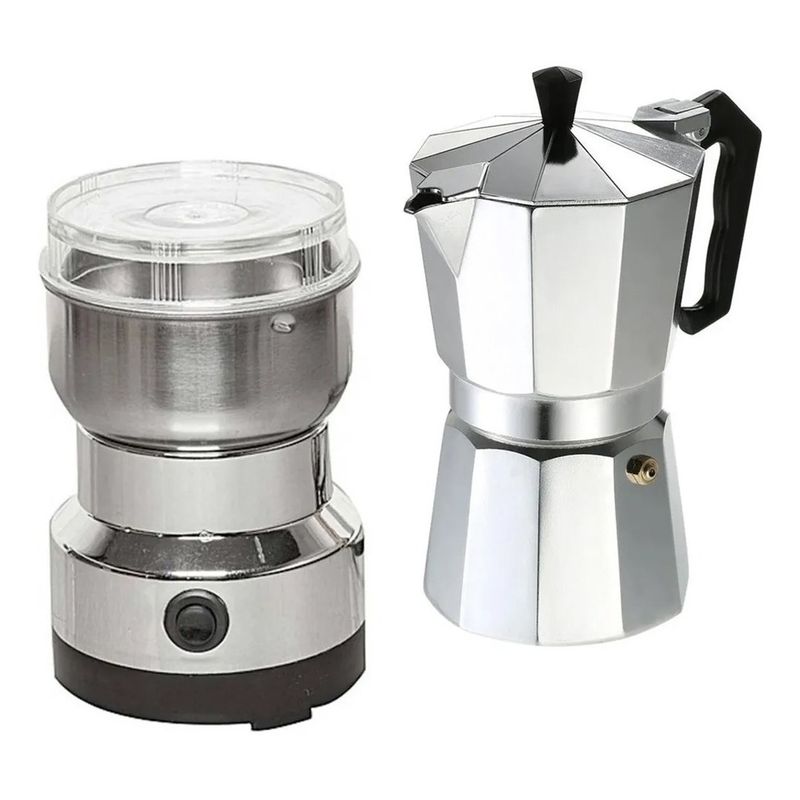 GENERICO - Moledor Eléctrico De Café + Cafetera Italiana Greca 3 Tazas