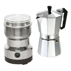 GENERICO - Moledor Eléctrico De Café + Cafetera Italiana Greca 3 Tazas