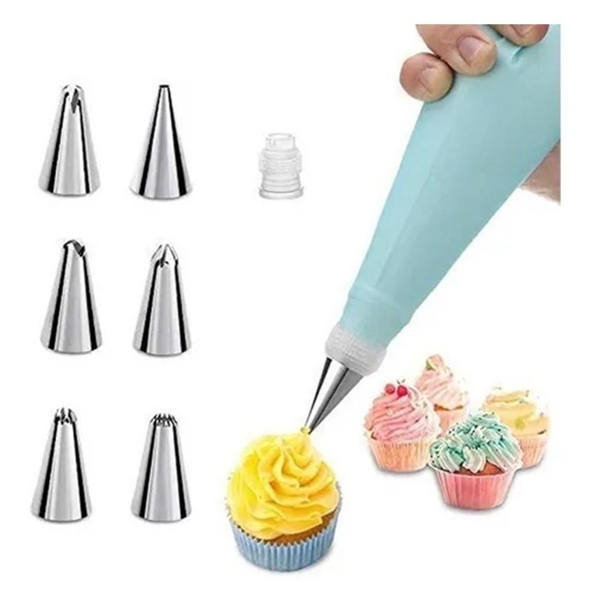 GENERICO - Set 6 Boquillas + Manga Pastelería Repostería Decoración.