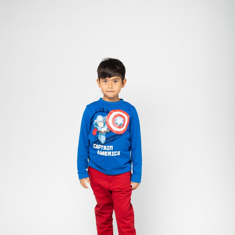 MARVEL - Polera Manga Larga Niño Capitan America X Azul Marvel