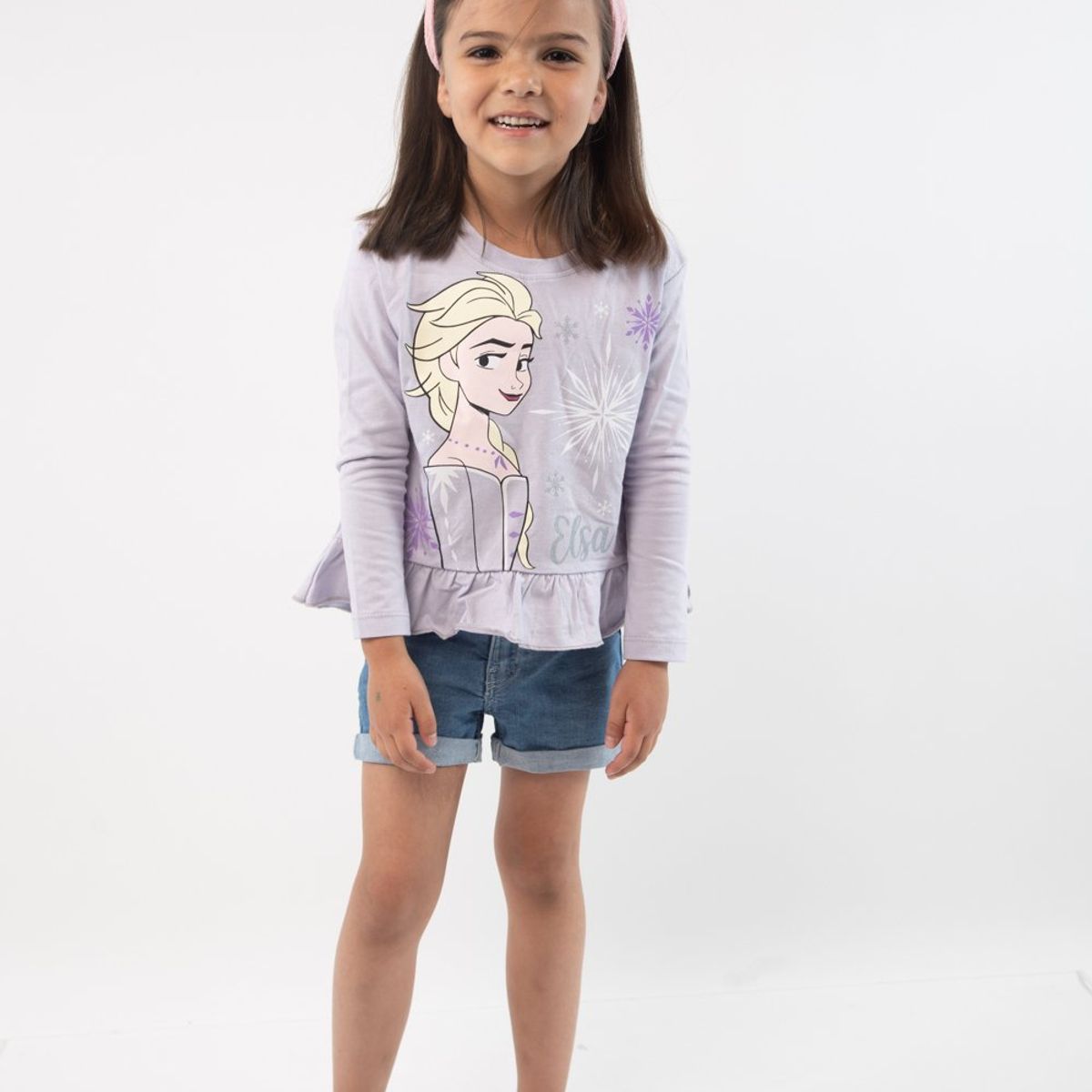 DISNEY - Polera Manga Larga Niña Frozen Look Lila Disney