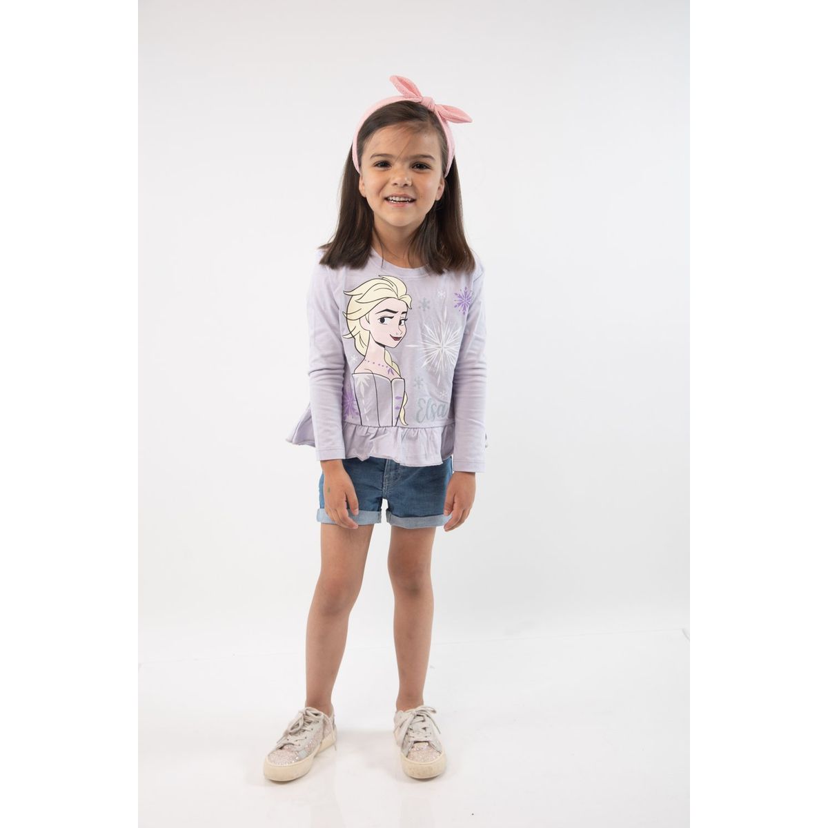 DISNEY - Polera Manga Larga Niña Frozen Look Lila Disney