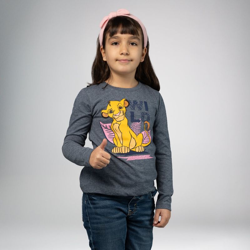 DISNEY - Polera Manga Larga Niña Rey Leon Flor Azul Disney