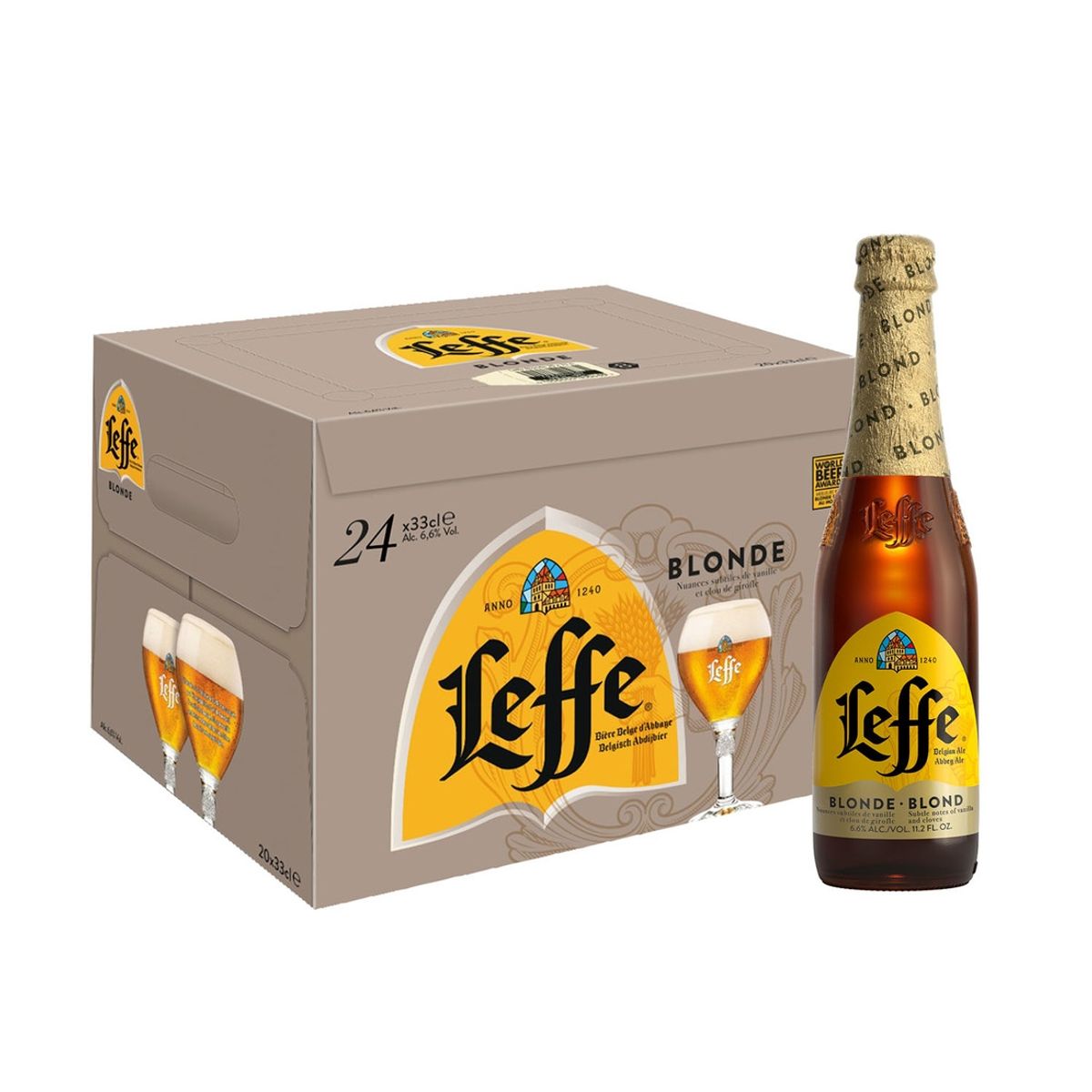 LEFFE - CERVEZA LEFFE BLONDE BOTELLIN 330CC 24 UNIDADES