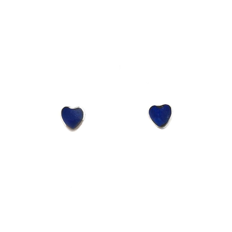 ANDREA COGGIOLA JOYAS - Aros Mini Corazón Lapislázuli Plata Fina 925