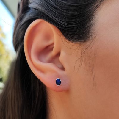 Imagen 2 del producto Aros Mini Ovalados Lapislázuli Plata Fina 925