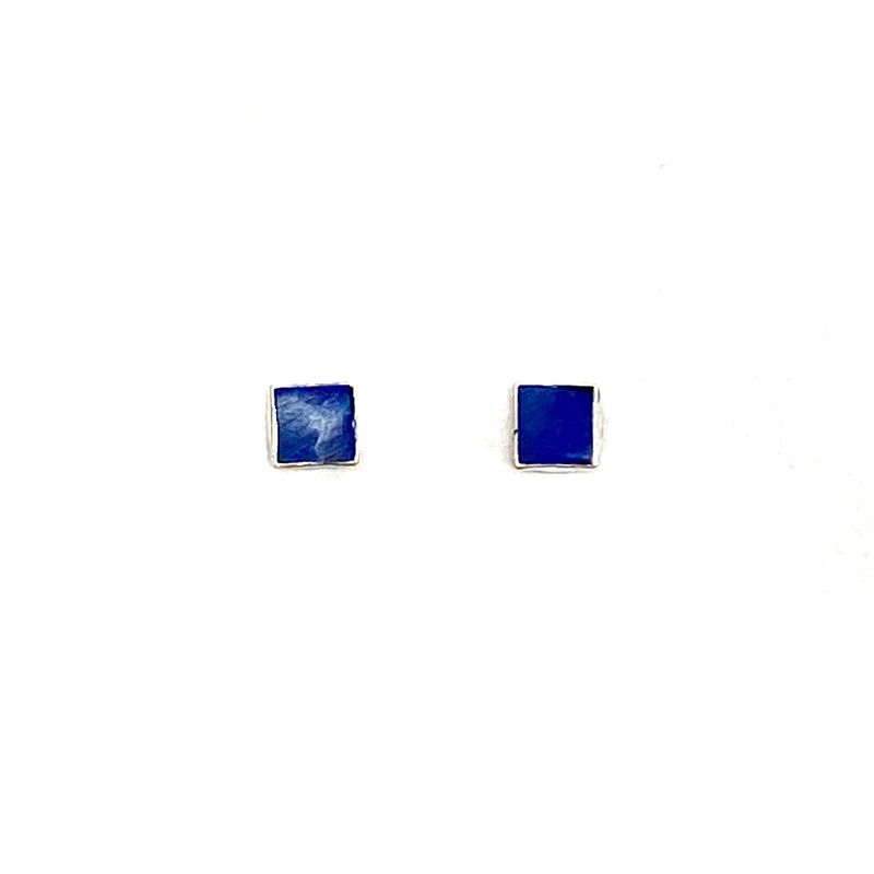 ANDREA COGGIOLA JOYAS - Aros Mini Cuadrado Lapislázuli Plata Fina 925