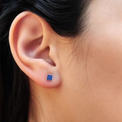 Imagen 2 del producto Aros Mini Cuadrado Lapislázuli Plata Fina 925