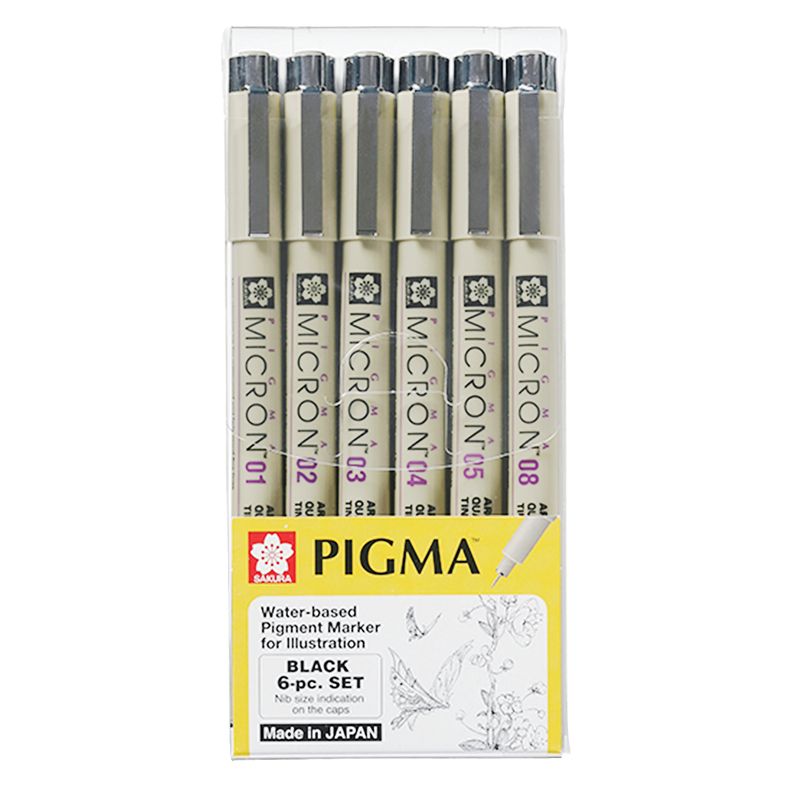SAKURA - Tiralíneas Sakura Pigma Micron Negro Set 6 Puntas