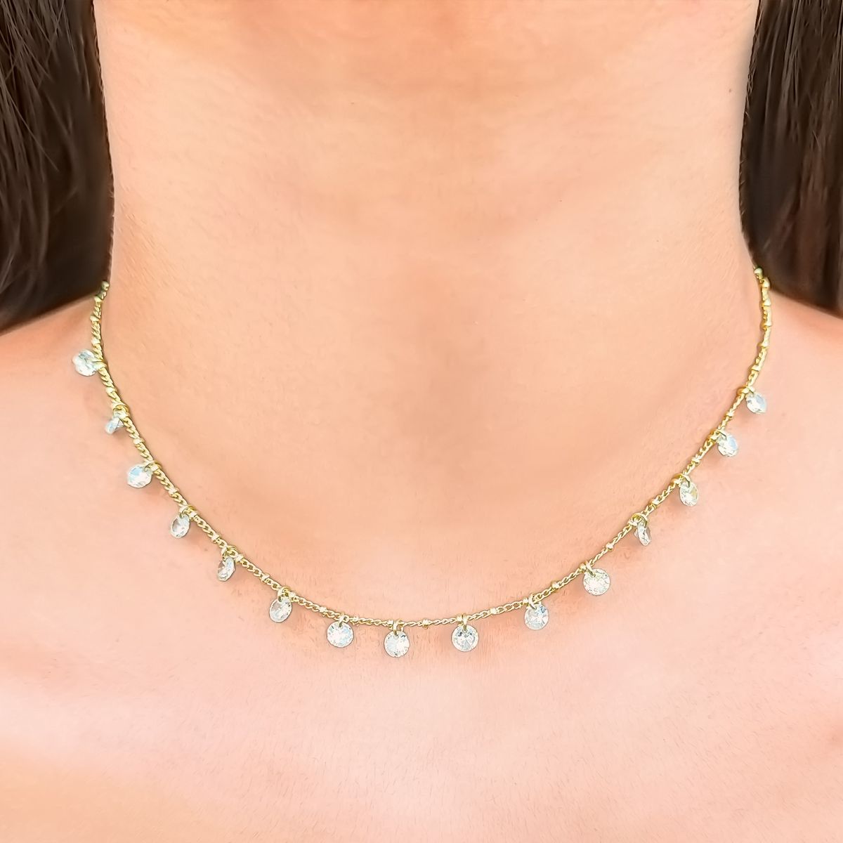 ANDREA COGGIOLA JOYAS - Collar Choker Circón Enchapado Oro 18K