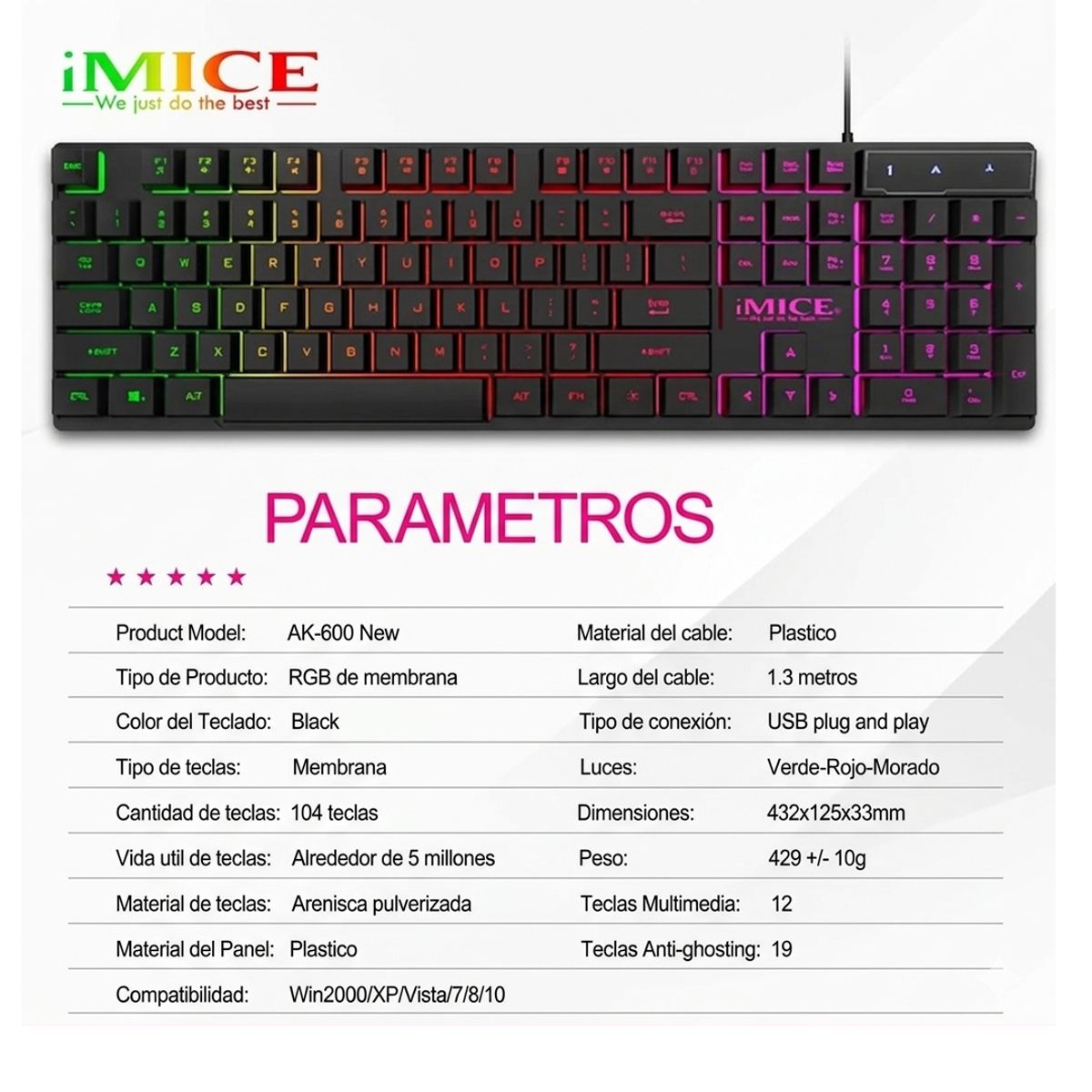 IMICE - Teclado Gamer Premium Imice Ak-600 New Retroiluminado