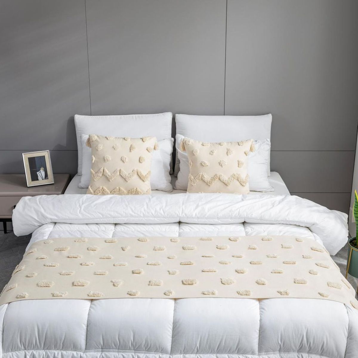 GENERICO - Set Piecera Boho Beige 60 X 210 +2 fundas