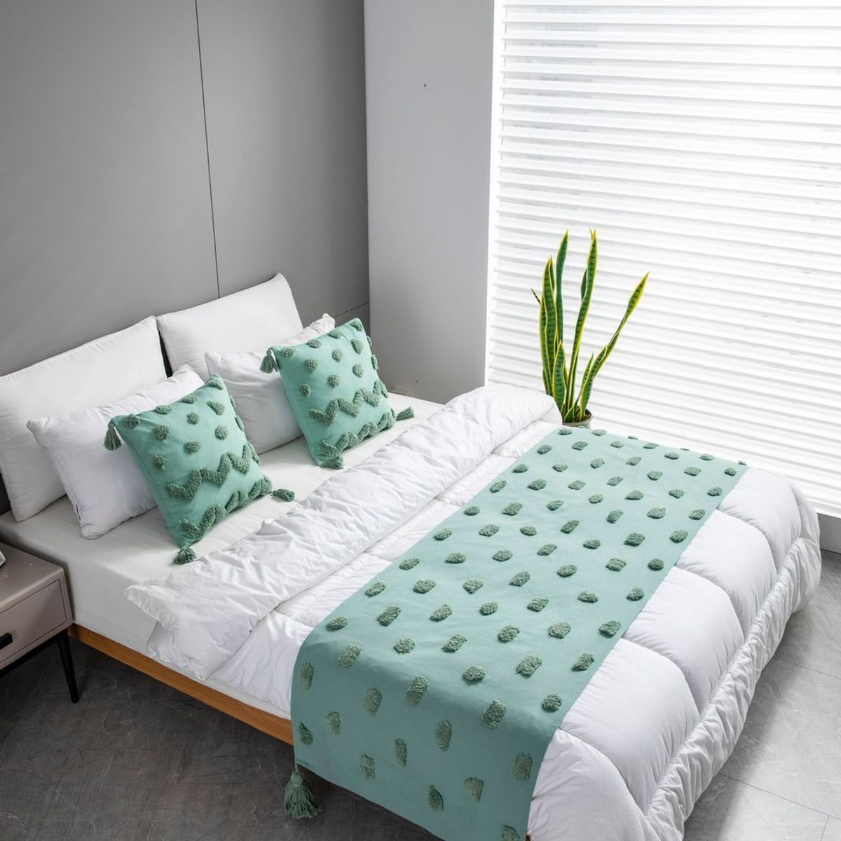 GENERICO - Set Piecera Boho Verde 60 X 210 +2 fundas