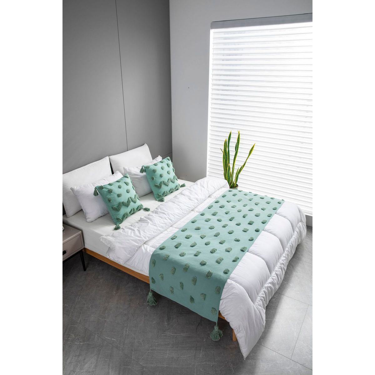 GENERICO - Set Piecera Boho Verde 60 X 210 +2 fundas