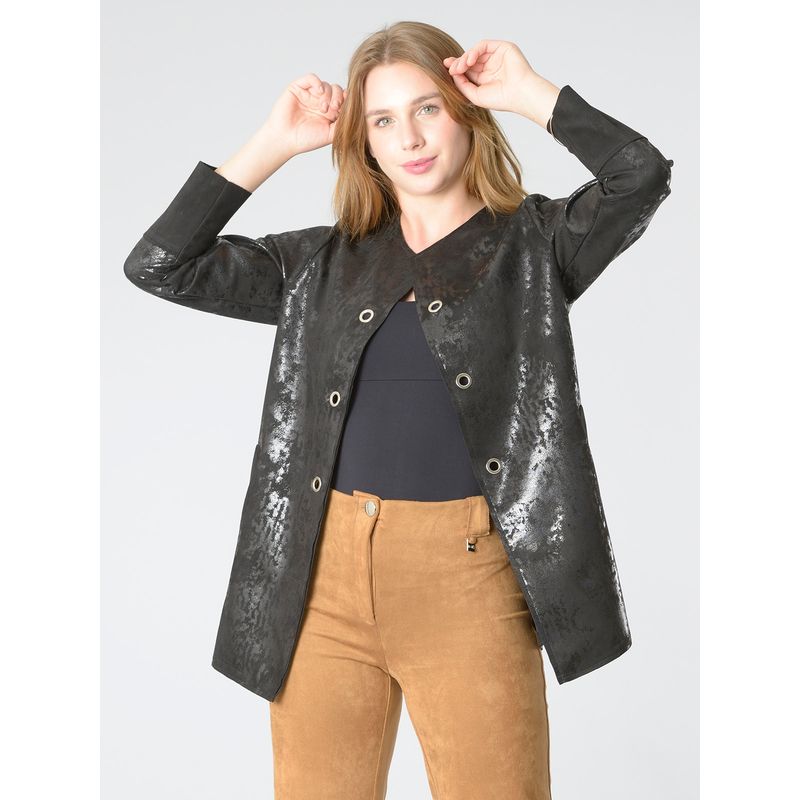 BOUS - Chaqueta Ecocuero Ojetillos Negro BOUS