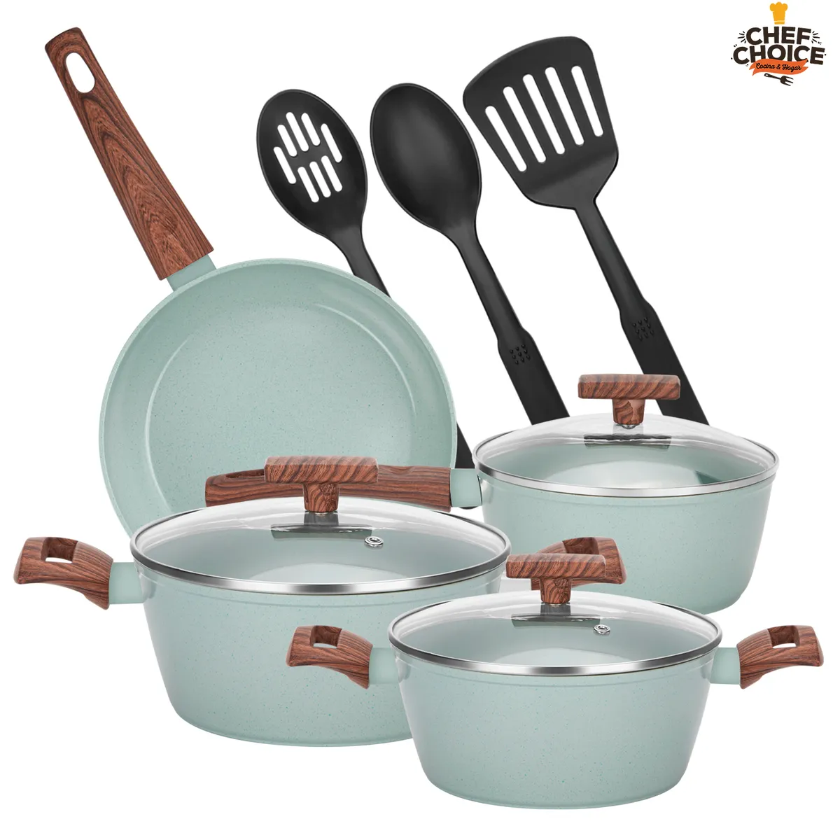 CHEFCHOICE - BATERIA DE COCINA  ALUMINIO 10 PIEZAS COLOR AGUA