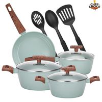 BATERIA DE COCINA ALUMINIO 10 PIEZAS COLOR AGUA