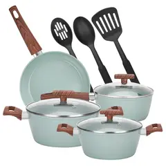 CHEFCHOICE - BATERIA DE COCINA ALUMINIO 10 PIEZAS COLOR AGUA