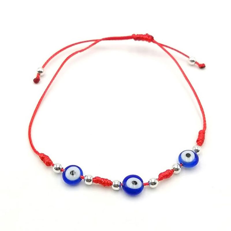 ANDREA COGGIOLA JOYAS - Pulsera 3 Ojo Turco Cordón Rojo Plata Fina