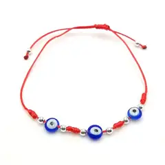 ANDREA COGGIOLA JOYAS - Pulsera 3 Ojo Turco Cordón Rojo Plata Fina
