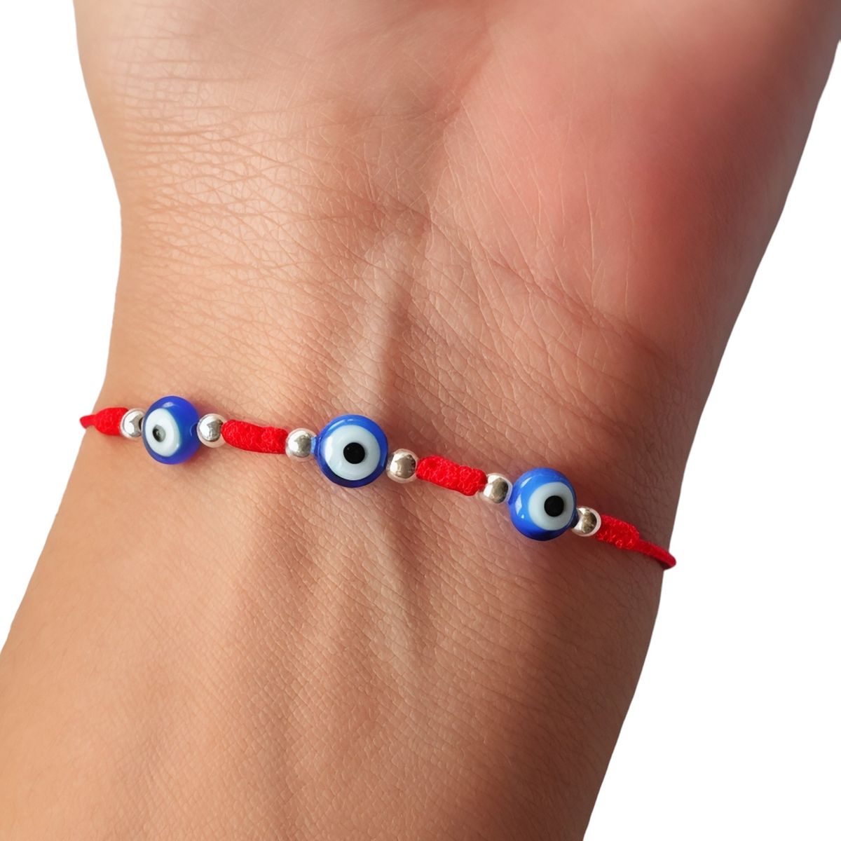 COGGIOLA - Pulsera 3 Ojo Turco Cordón Rojo Plata Fina