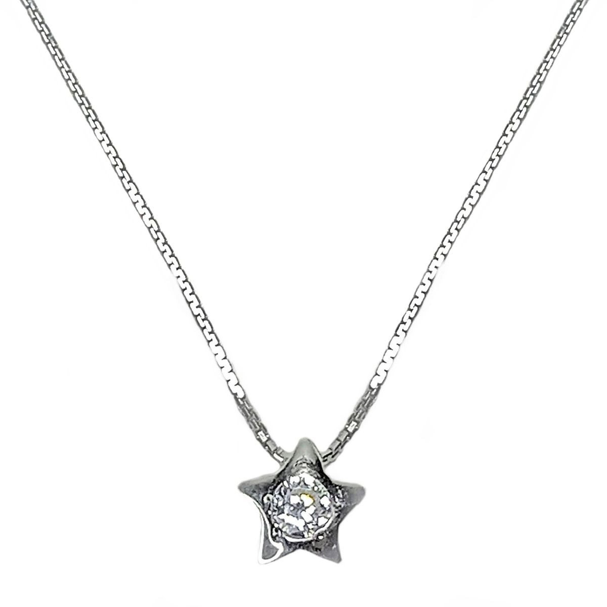 COGGIOLA - Collar Estrella Circón Punto De Luz Plata Fina 925 45cm
