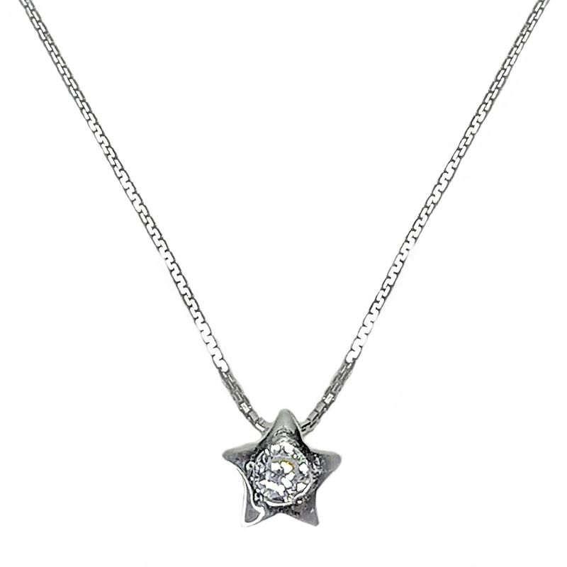ANDREA COGGIOLA JOYAS - Collar Estrella Circón Punto De Luz Plata Fina 925 45cm