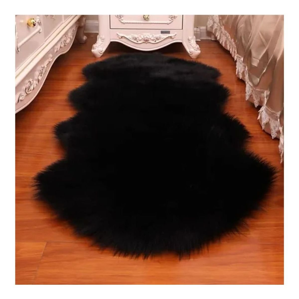 GENERICO - Bajada de Cama Piel de Oveja 60 x 180 cm - Negro