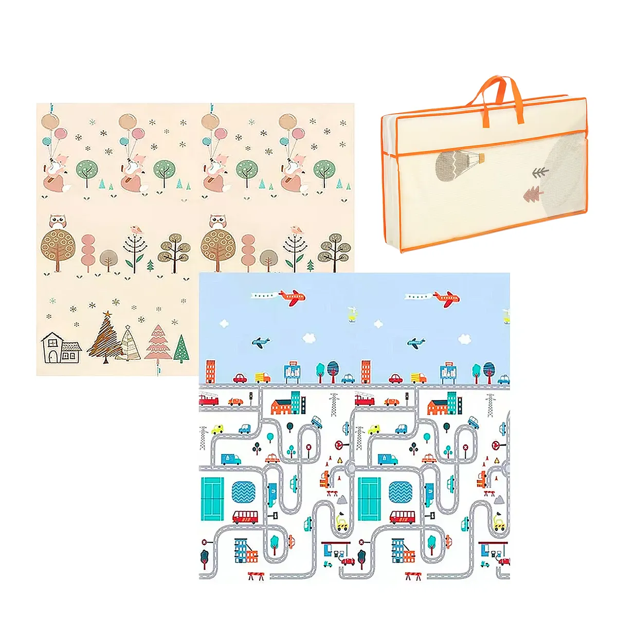 MON PETIT - Alfombra Antigolpe Bebe Plegable Reversible Bolso Autito