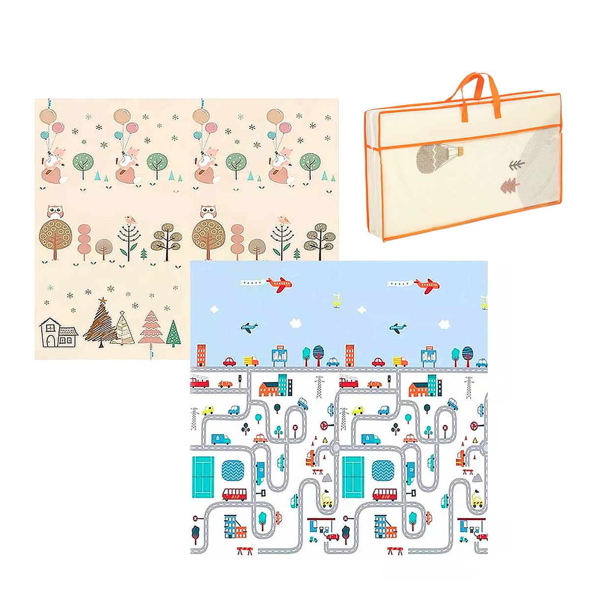 MON PETIT - Alfombra Antigolpe Bebe Plegable Reversible Bolso Autito