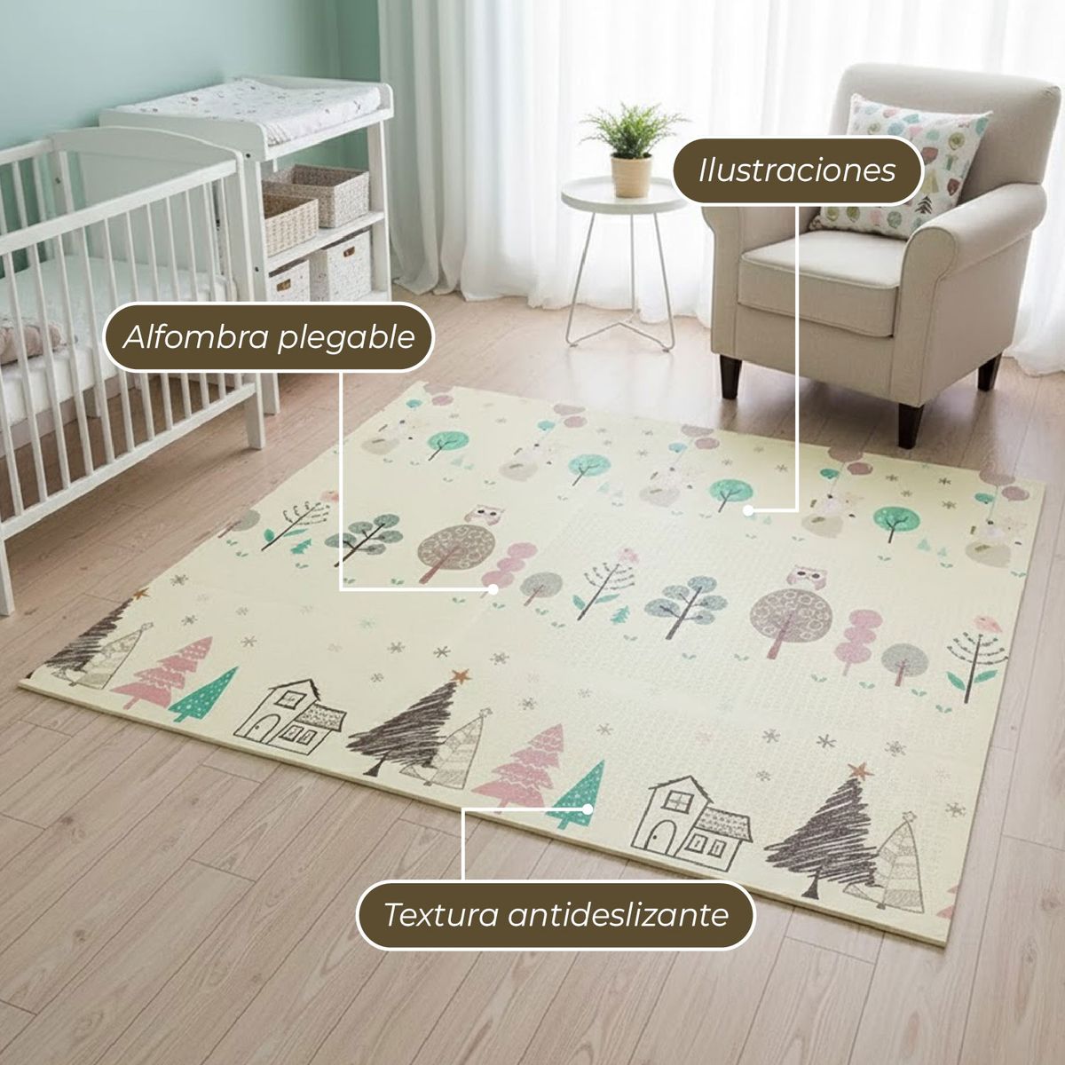 MON PETIT - Alfombra Antigolpe Bebe Plegable Reversible Bolso Autito