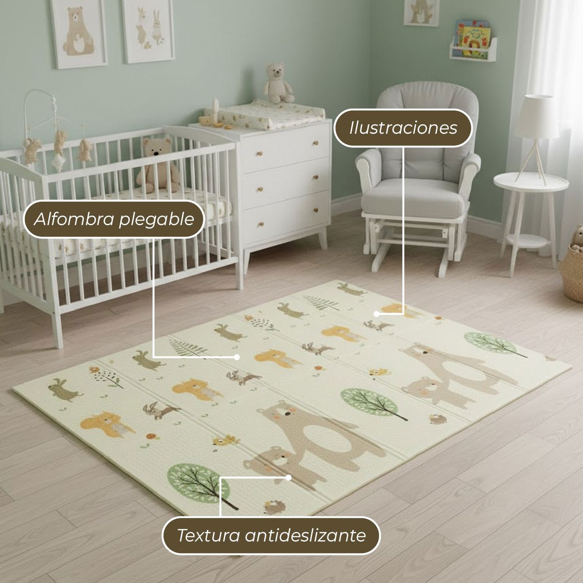 MON PETIT - Alfombra Antigolpe Bebe Plegable Reversible Bolso Osito