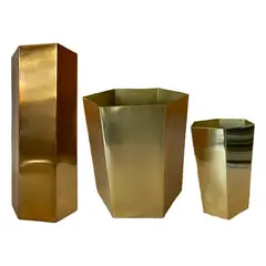 DECOGREEN - SET 3 MACETEROS METÁLICO DORADOS OCTOGONALES S+M+L.