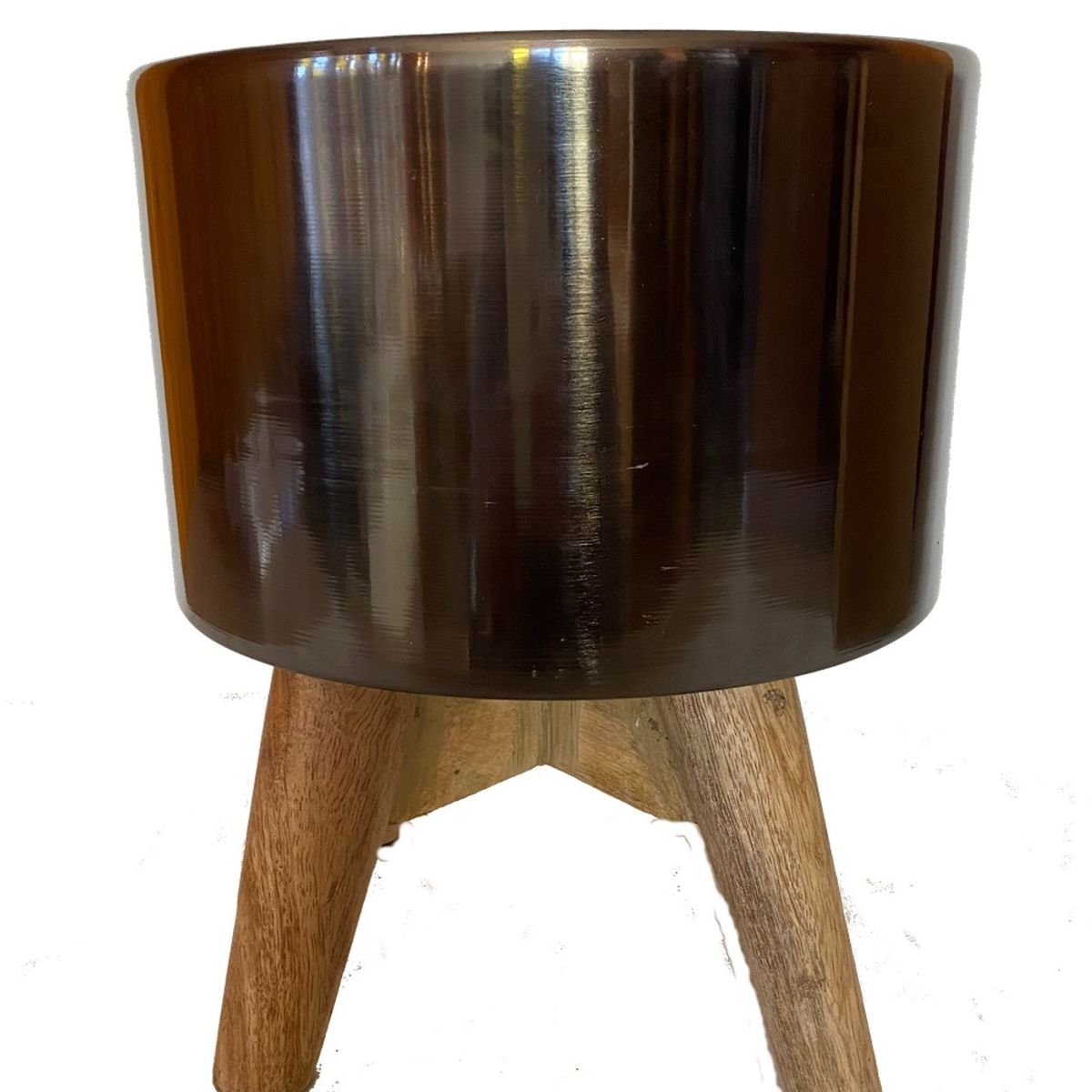 DECOGREEN - MACETERO METÁLICO GRAFITO CON PEDESTAL DE MADERA