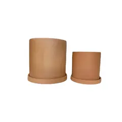 DECOGREEN - SET 2 MACETEROS Y PLATOS TERRACOTA CILINDRO S+M.