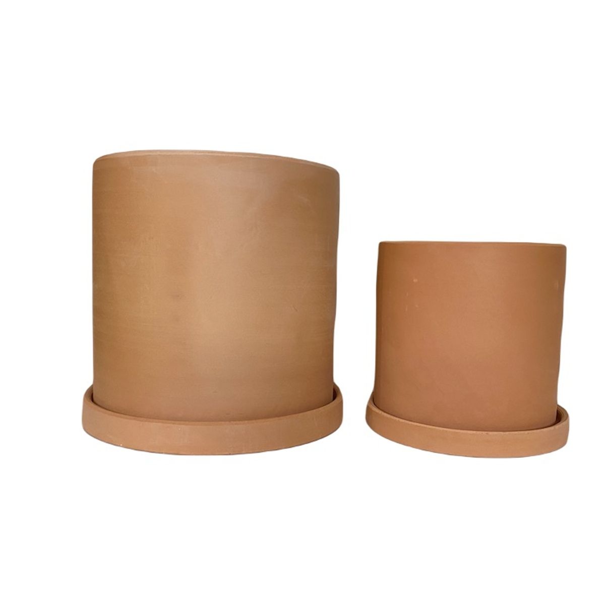 DECOGREEN - SET 2 MACETEROS Y PLATOS TERRACOTA CILINDRO S+L.