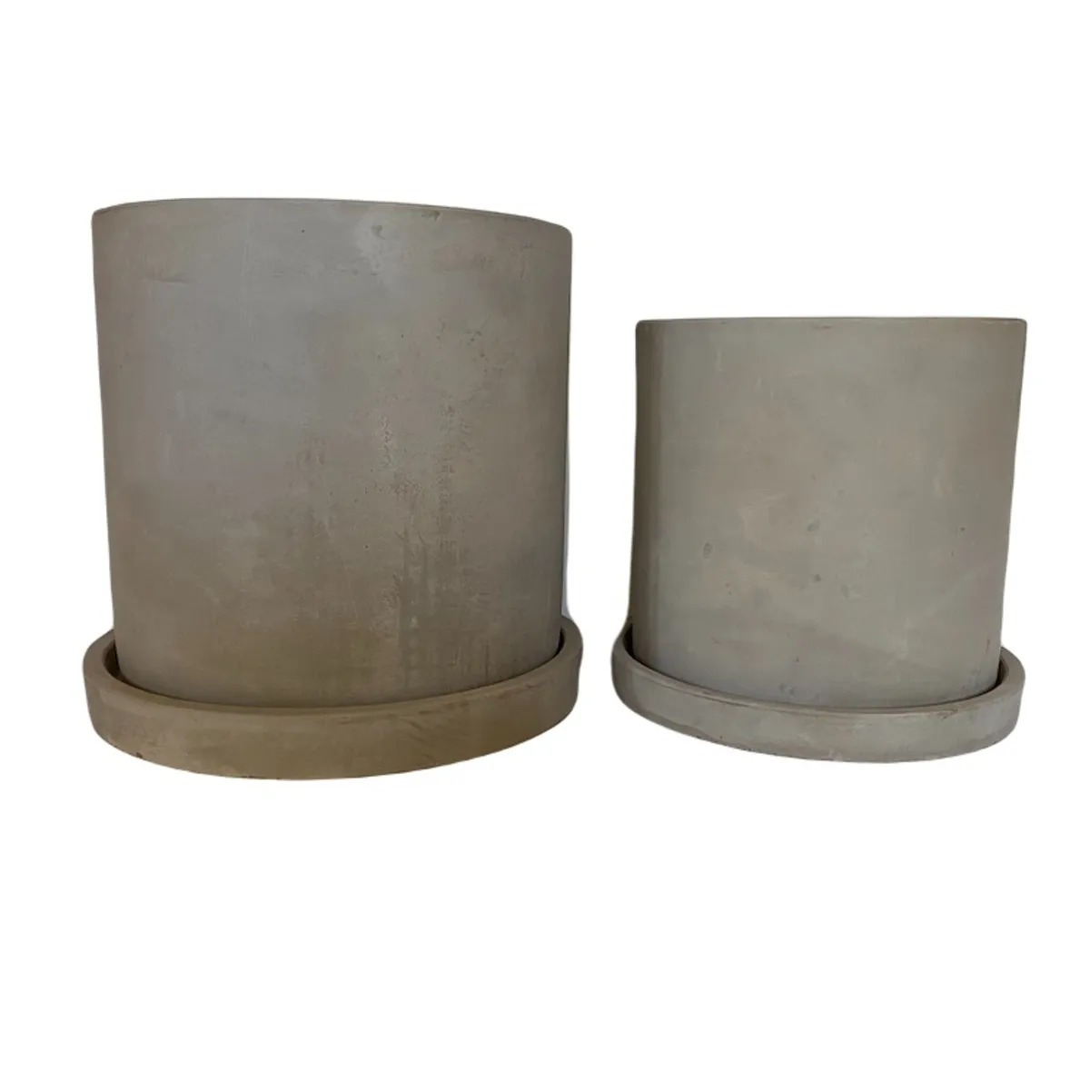 DECOGREEN - SET 2 MACETEROS Y PLATOS CEMENTO CILINDRO S+M