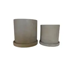 DECOGREEN - SET 2 MACETEROS Y PLATOS CEMENTO CILINDRO S+M