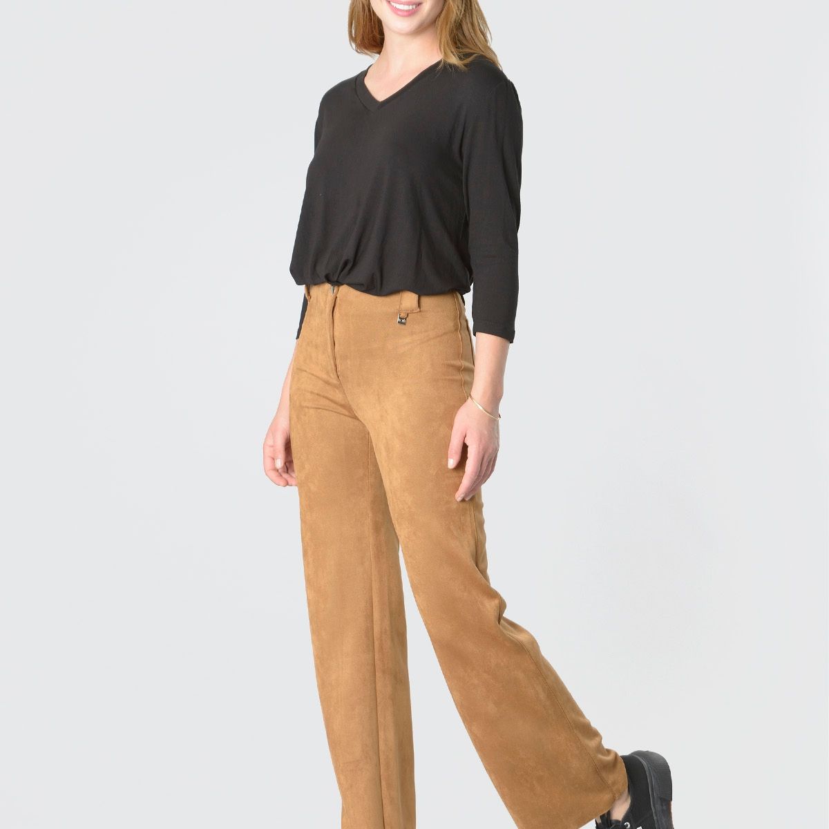 BOUS - Pantalón Ancho Gamuza Camel BOUS