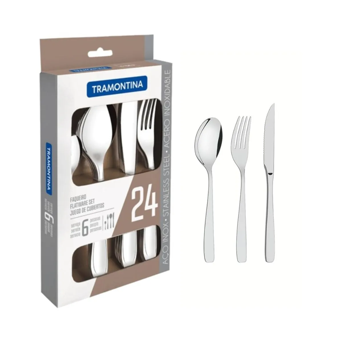 TRAMONTINA - Juego Cubiertos Tramontina 24 Piezas acero inoxidable
