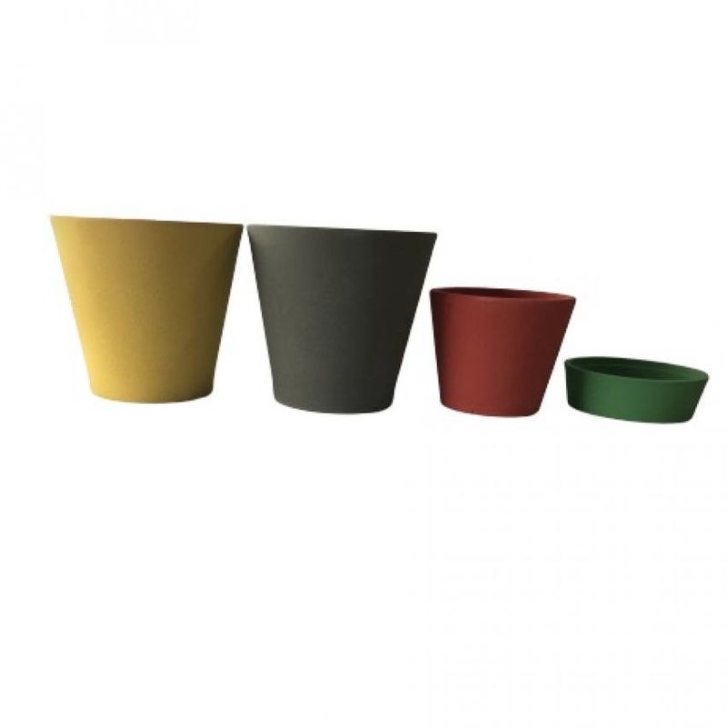 DECOGREEN - Set de 4 maceteros de arena 2 Mostaza 1 Rojo 1 Naranjo