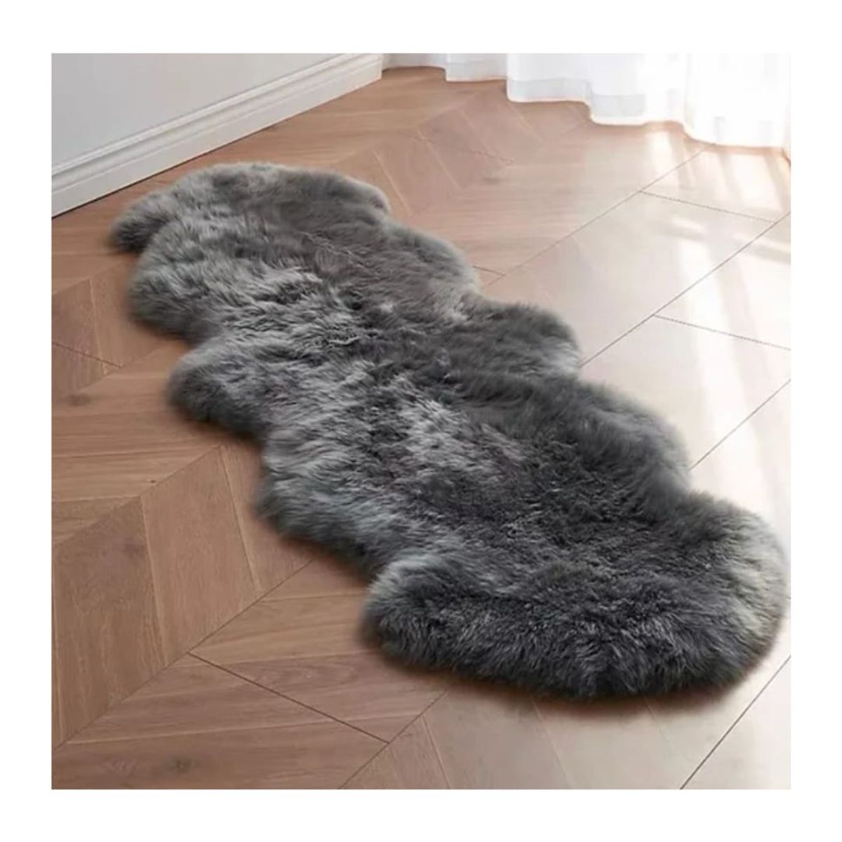 BJ HOGAR - Bajada de Cama Piel de Oveja 60 x 180 cm - Gris Oscuro